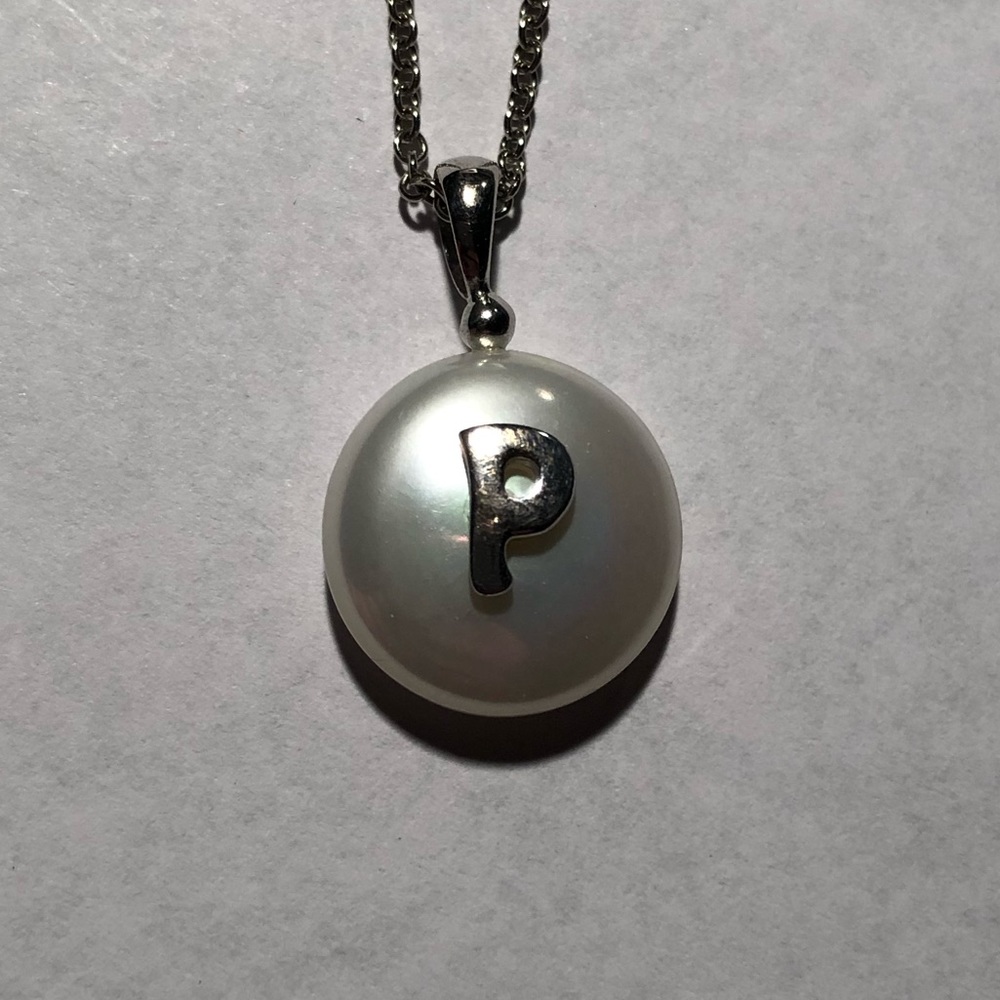 Pearl and Silver Initial Pendant “P”